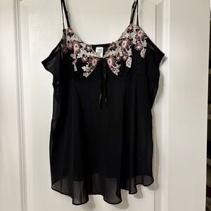 Black flowy Floral Embroidered Sheer camisole top